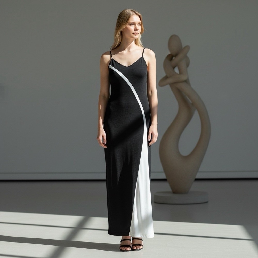 Vintage Jodi Kristopher Maxi Fancy Rom Elegant dress Black White Y2K 90s Size XS